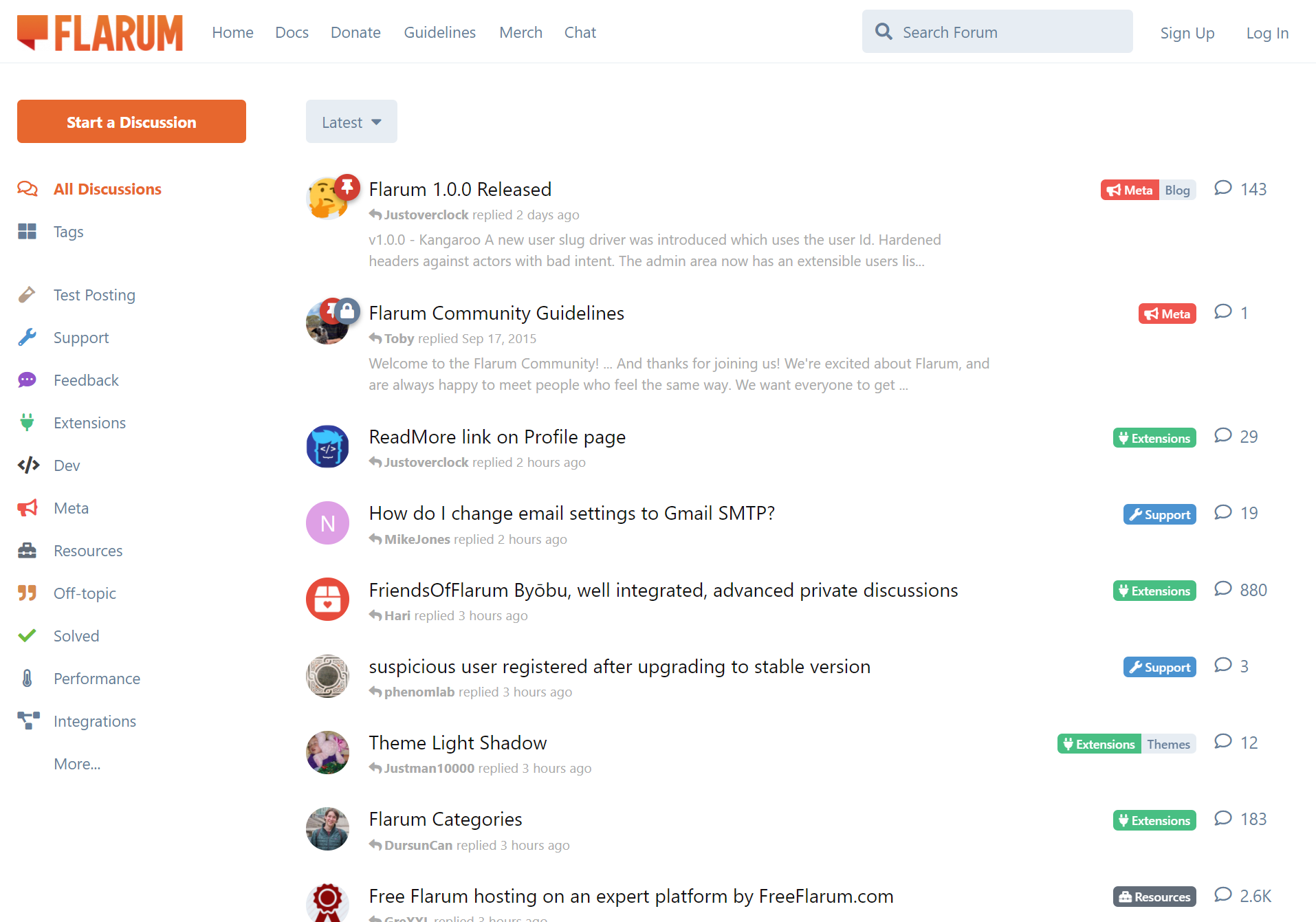 Flarum forum screenshot